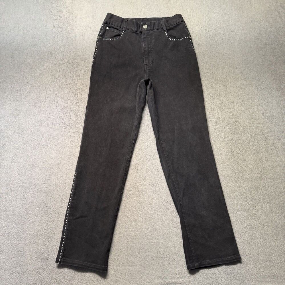 Diane Gilman Womens Size 6 Jeans Black Straight Leg Rhinestone Stretch Denim
